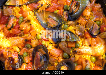 seafood and shellfish paella Stock Photo