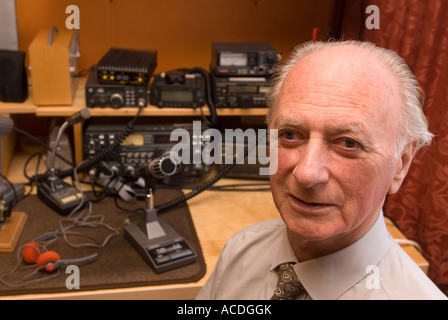 Portrait of a blind man with his amateur radio equipment behind him London UK Stock Photo