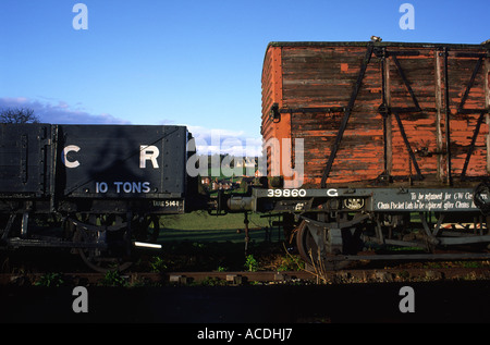 Freight cars on the siding at Arley station on the Severn Valley Railway in Worcestershire county England UK Stock Photo