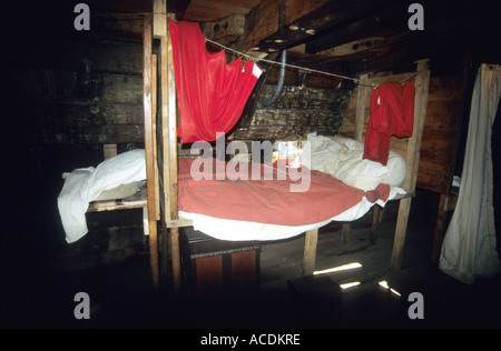 Interior of the replica of the Pilgrim Fathers ship the  'Mayflower'  in which they sailed to the New World.America,Plymouth,USA Stock Photo