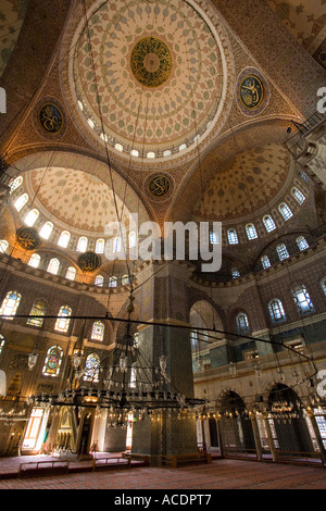 Ultra wide fisheye view of the interior of the Blue Mosque in Istanbul, Turkey. Stock Photo