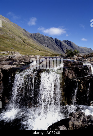 dh River Coe GLENCOE ARGYLL Scottish Waterfall fast rapids flowing water mountains Aonach Eagach The Chancellor scotland glen summer valley highlands Stock Photo