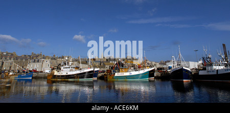 industrial fishing trawlers line up in Fraserburgh harbour, aberdeenshire, Scotland's 2nd biggest fishing port Stock Photo