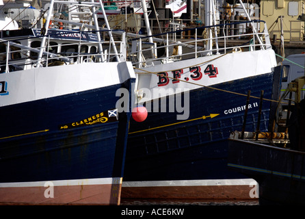 industrial fishing trawlers line up in Fraserburgh harbour, aberdeenshire, Scotland's 2nd biggest fishing port Stock Photo