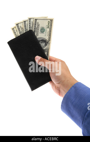 Hand holding wallet with money Stock Photo