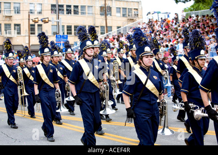 High School marching band blue gold Fiesta San Antonio Texas Stock Photo