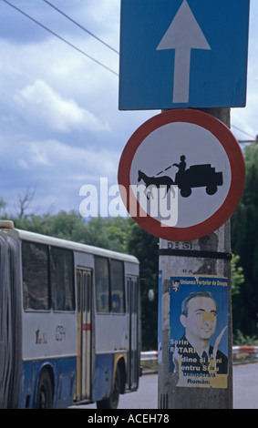 Horse and carts forbidden on this road Sibiu Romania Stock Photo