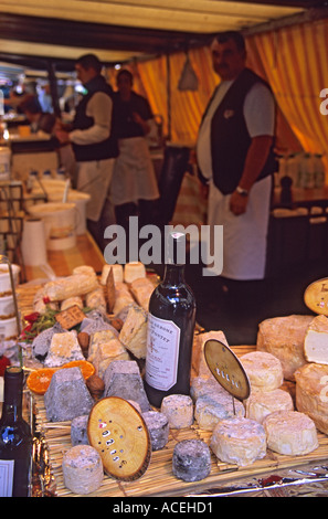 Cheese at an Organic market on Boulevard Raspail in Paris Stock Photo