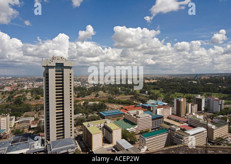 Central Nairobi from top of KICC including ministries and business district with Nairobi National Park in distant background Stock Photo