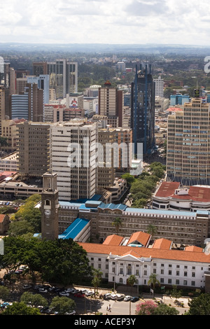 Central Nairobi from top of KICC to business and commercial areas with City Hall in foreground Stock Photo