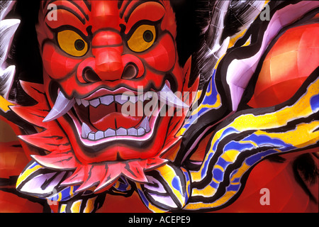 Red devil face on float at Nebuta Matsuri summer festival in Aomori Prefecture Stock Photo