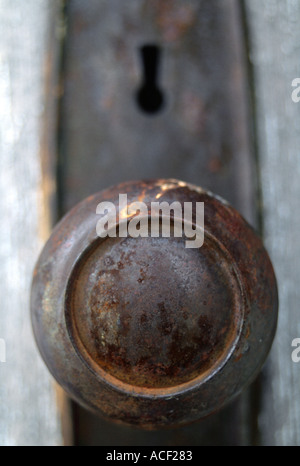 Rusted doorknob on abandoned homesteader house John Day Fossil Beds National Monument Oregon Stock Photo