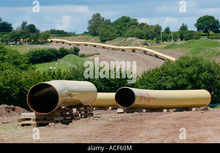 Liquified Natural Gas LNG pipeline being constructed over farmland near Llangoed Common Powys South Wales UK Stock Photo