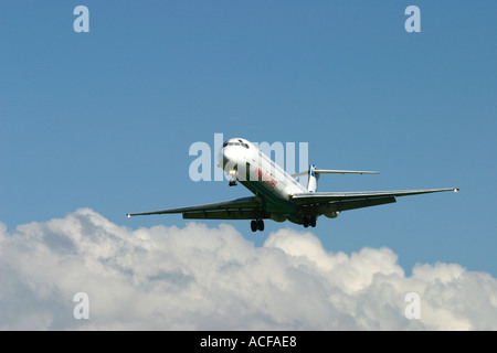 Passenger jet landing gear down ( DC-9 ) , Finland Stock Photo