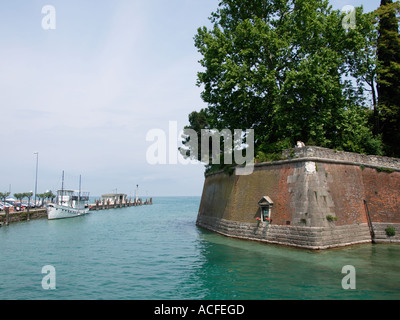 Part of the fortified old city wall of the very well preserved bastion of Peschiera del Garda Italy Stock Photo