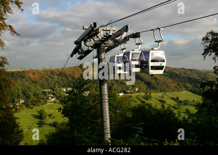 The new cable cars at the Heights of Abraham in Matlock Bath Peak District Derbyshire England Stock Photo