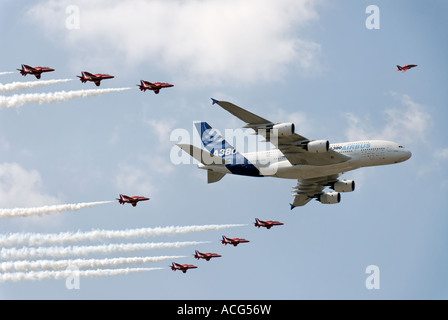 A380 and Red Arrows at Farnborough International  Airshow 2006