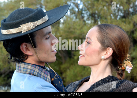 Dancers in Patagonian traditional costumes on an estancia El Calafate Patagonia Argentina Stock Photo