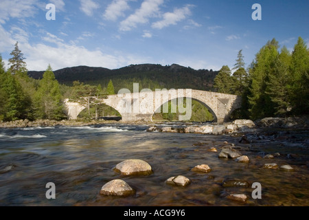 Invercauld old military road Bridge across the River Dee, looking towards the old Brig o' Dee crossing to Balmoral Estate, Aberdeenshire, Scotland UK Stock Photo