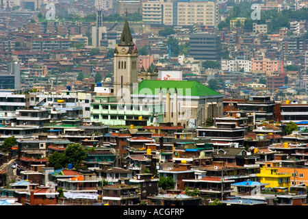 Christian Church in a Densely Populated Urban Neighborhood Seoul South Korea Stock Photo