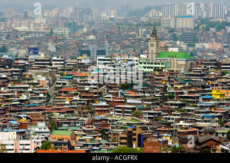 Christian Church in a Densely Populated Urban Neighborhood Seoul South Korea Stock Photo