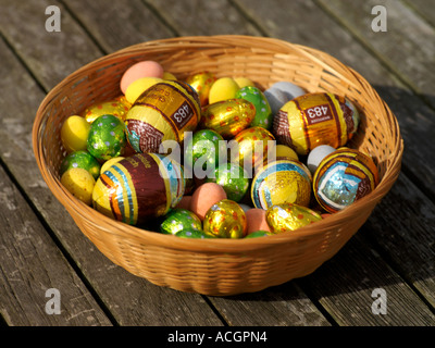 Easter Eggs in Basket Stock Photo