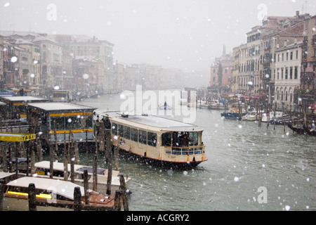 Grand canal in the snow looking South from Rialto Bridge Stock Photo