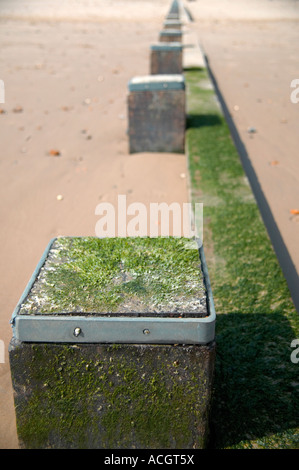 a sea defence water break system on a beautiful sandy beach Stock Photo