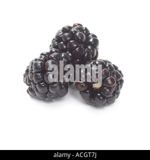 a fresh ripe pile of super fruit blackberries on a white background Stock Photo