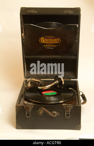 An old Rexoport 78rpm portable wind up gramophone Stock Photo
