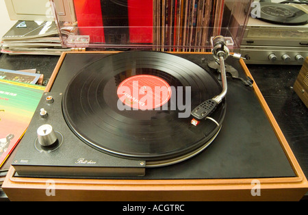 A Sansui belt drive turntable and tone arm Stock Photo