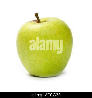 A fresh ripe juicy golden delicious apple on a white background Stock Photo