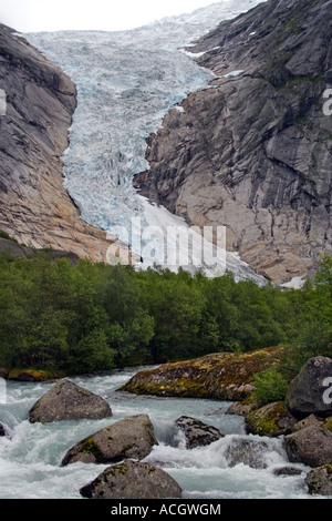 River coming from the Briksdal glacier Stock Photo