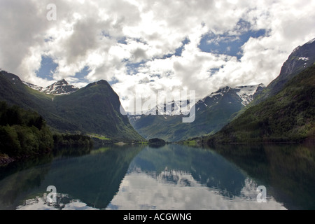 Mountain scenery around the Oldevatnet Lake in Oldedalen, Norway Stock Photo