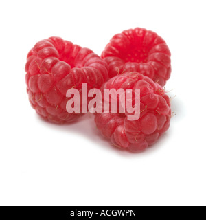 fresh ripe bright red raspberries on a white background Stock Photo