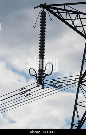 National Grid Electricity Pylons carrying power from Sizewell A and B nuclear power stations off the Suffolk coast, Suffolk, UK Stock Photo