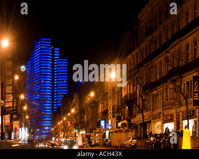 Dexia tower at night from Boulevard Adolphe Max-Laan Brussels Stock Photo