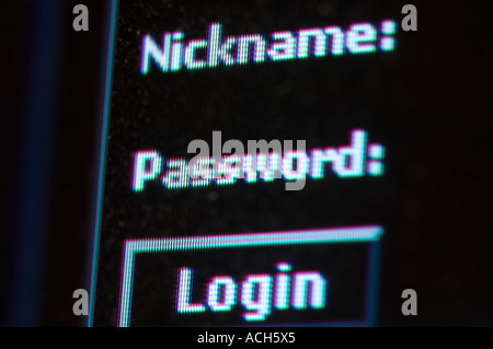 closeup of login icon on computer screen Stock Photo