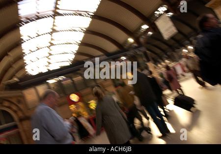 Commuters at York Railway Station, UK Stock Photo