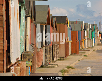 Beach huts on the seafront in Hamworthy Park Poole Dorset Stock Photo