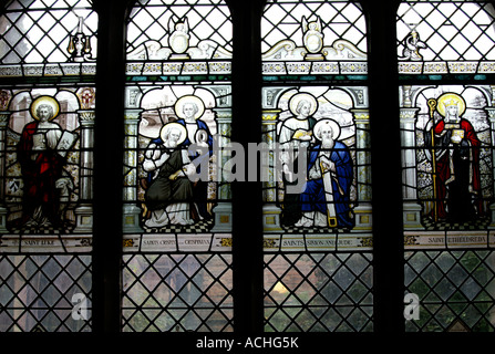 Chester Cathedral painted glass window Stock Photo