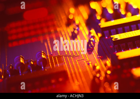 Electronic components on computer circuit board Stock Photo