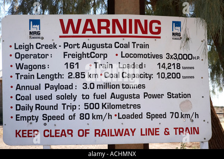 Railway Warning Sign Parachilna Flinders Ranges South Australia Australia Stock Photo