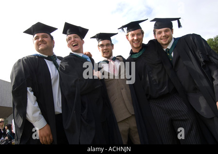 Aberystwyth University students graduating 2007 - five male student friends together; degree ceremony graduation day UK Stock Photo