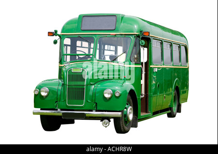 Vintage green bus isolated on white With detailed clipping path Stock Photo