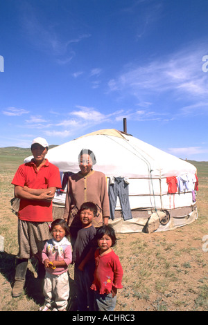 Mongolian nomadic family, Mongolia Stock Photo - Alamy