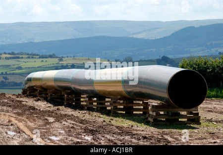 Liquified Natural Gas LNG pipeline being constructed over farmland near Llangoed Common Powys South Wales UK Stock Photo