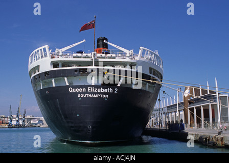 the cruise ship Queen Elizabeth 2 at the quayside in the Barcelona harbour Spain Stock Photo