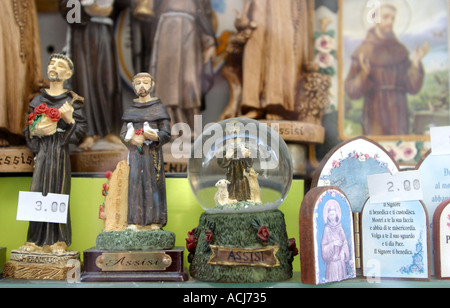 Tourist souvenirs of Saint Francis for sale in Assisi Umbria Stock Photo