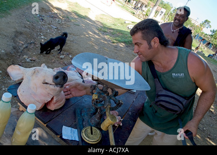 Butcher s stall outdoor in Manaca Iznaga village Cuba Stock Photo